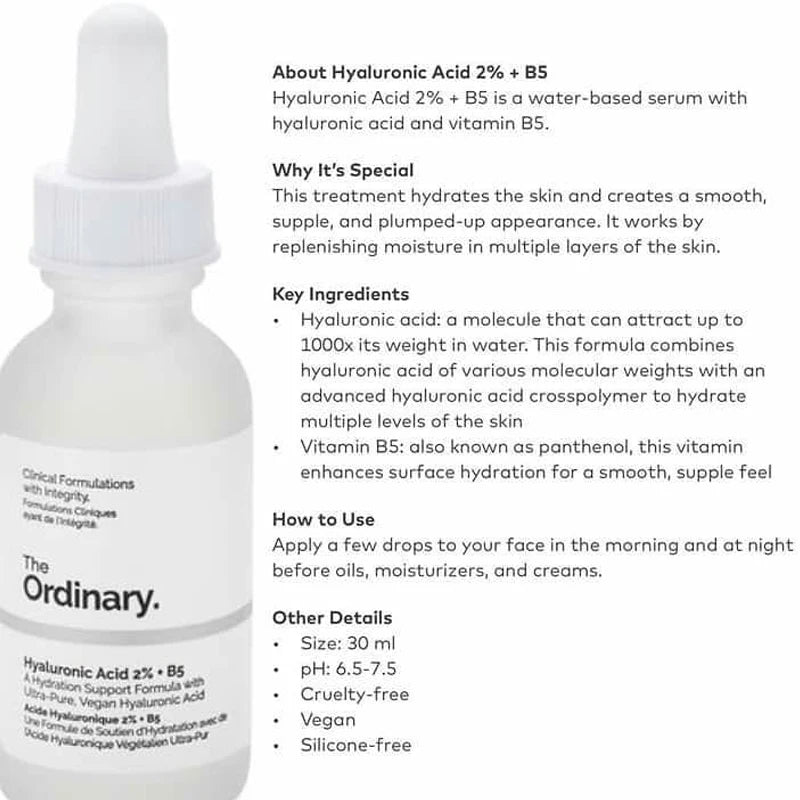 The Ordinary Hyaluronic Acid + B5 A Hydrating Support Formula with Ultra-Pure,Vegan Serum Skin - princesszohal