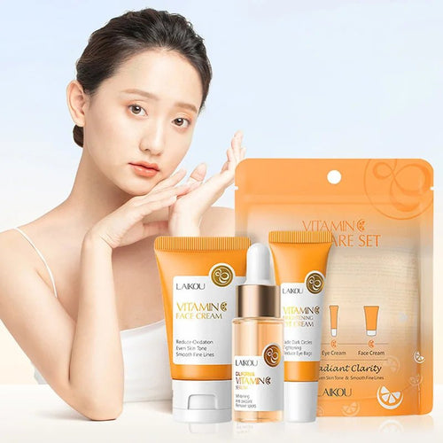 LAIKOU Vitamin C Skin Care Sets 3pcs Face Cream Serum Eye Cream Moisturizing Anti Wrinkles Facial Care Kit - princesszohal