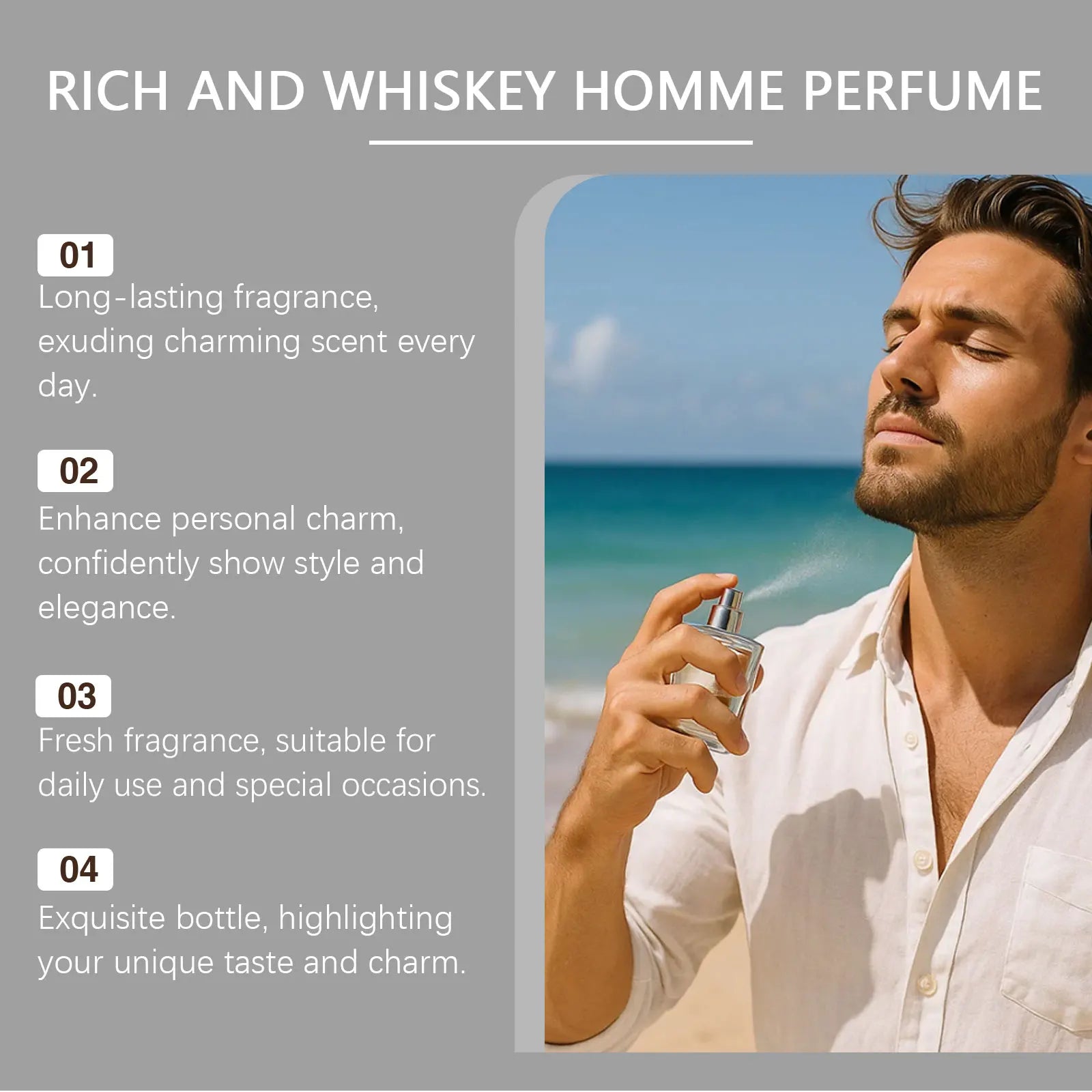 ROXELIS 50ml Rich And Whiskey Homme Perfume Long-lasting Fragrance,Enhance Personal Charm, Confidently Show Style and Elegance