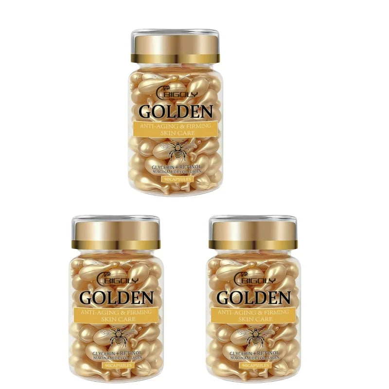 Golden Skin Care Essence Capsules, Glycerin, Retinol, Collagen Firming Skincare, Non-Sticky
