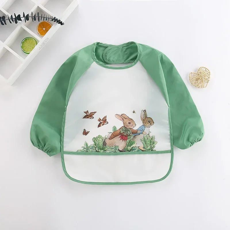 Cute Cartoon Baby Bibs Waterproof Infant Eating Bib with Pocket Children Drawing Long Sleeve Apron Kids Burp Cloth Baby Stuff