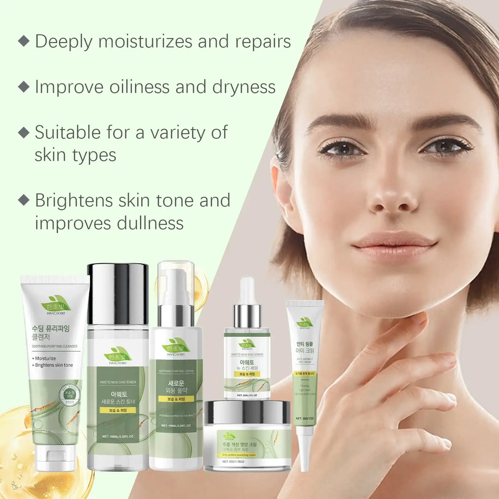 Korean Skincare Set Shrink Pores Fade Fine Lines Face Serum Remove Dark Circles Firming Eye Cream Facial  - princesszohal