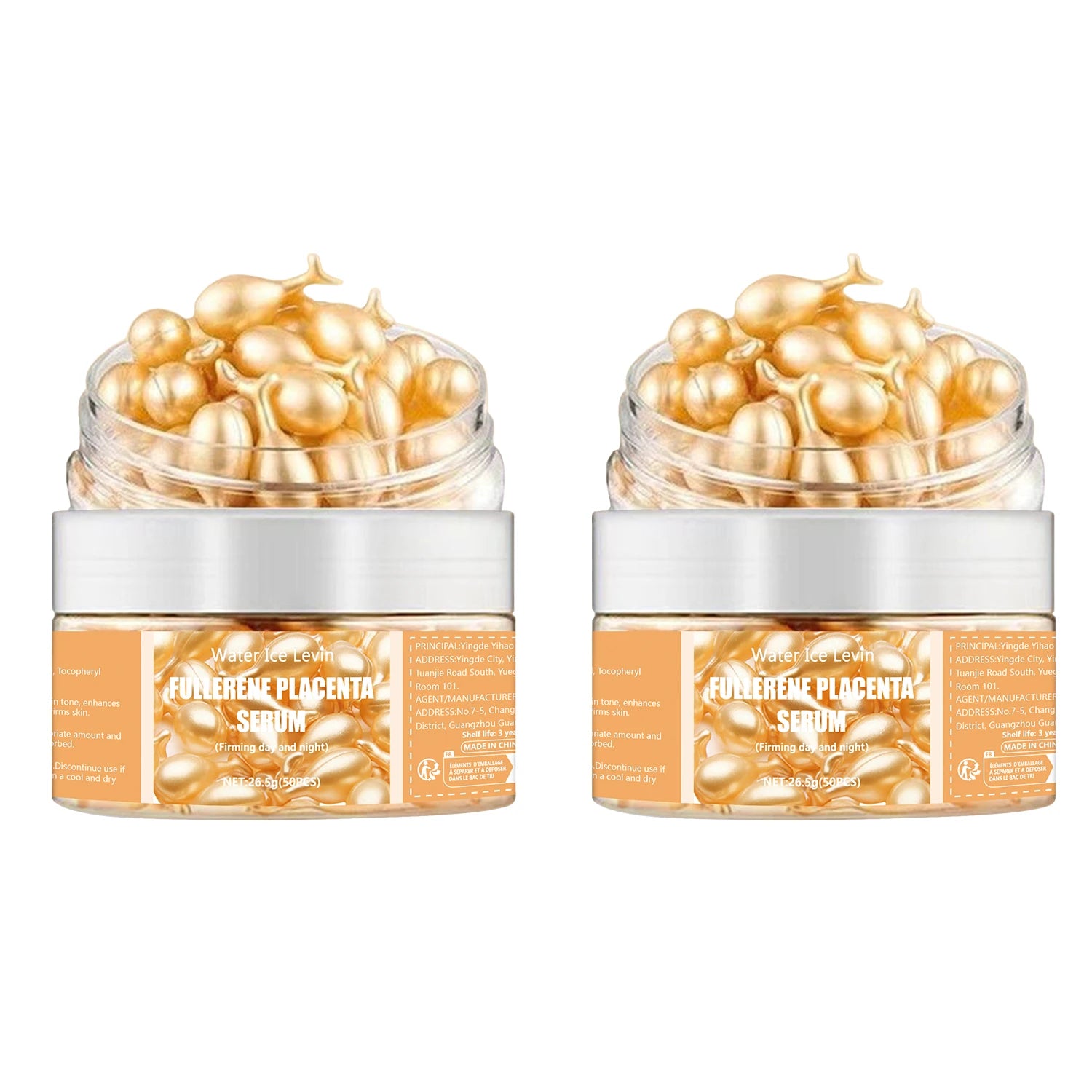 Fullerene Placenta Serum. With Elastin Vitamin E Glycerin. Firming Anti-Wrinkle Anti-Aging. Day Night Use Formula. 50 Pieces.