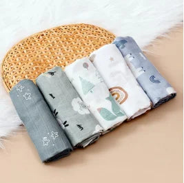 Kangobaby #My Soft Life# New 5pcs Pack Multi-Functional Bamboo Cotton Newborn Muslin Bib Antibacterial Baby Burp Cloth Set
