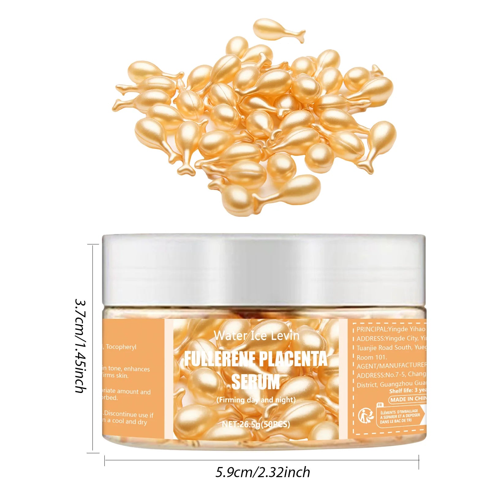 Fullerene Placenta Serum. With Elastin Vitamin E Glycerin. Firming Anti-Wrinkle Anti-Aging. Day Night Use Formula. 50 Pieces.