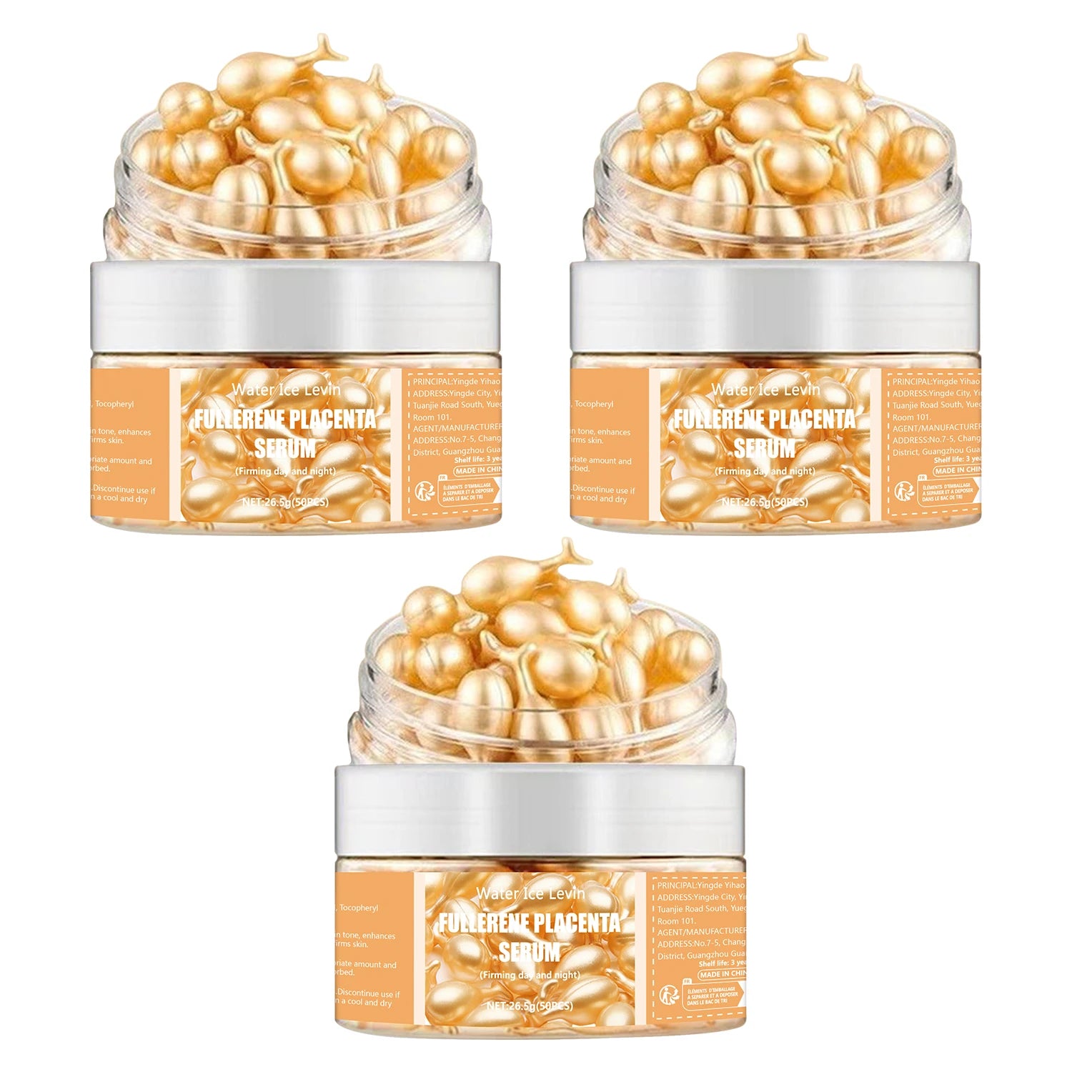 Fullerene Placenta Serum. With Elastin Vitamin E Glycerin. Firming Anti-Wrinkle Anti-Aging. Day Night Use Formula. 50 Pieces.