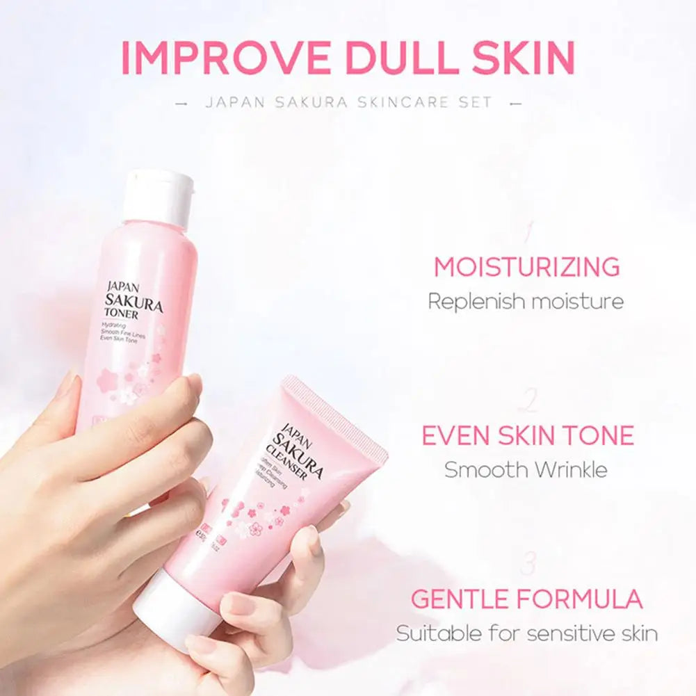 Sakura skin care sets with cleanser, serum, eye cream, facial cream, beauty products for women, travel skin care kit