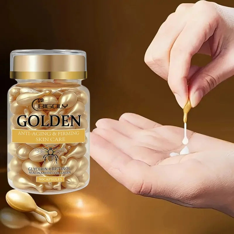 Golden Skin Care Essence Capsules, Glycerin, Retinol, Collagen Firming Skincare, Non-Sticky