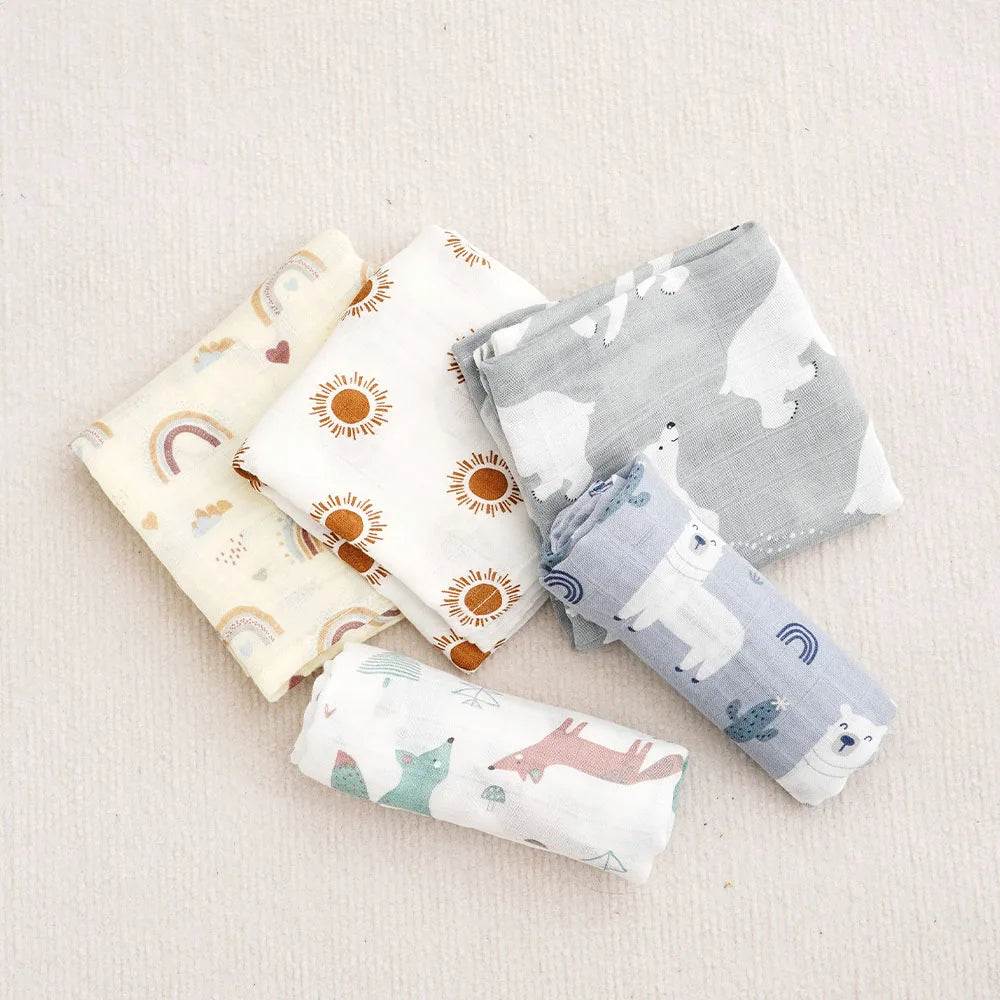 Kangobaby #My Soft Life# New 5pcs Pack Multi-Functional Bamboo Cotton Newborn Muslin Bib Antibacterial Baby Burp Cloth Set