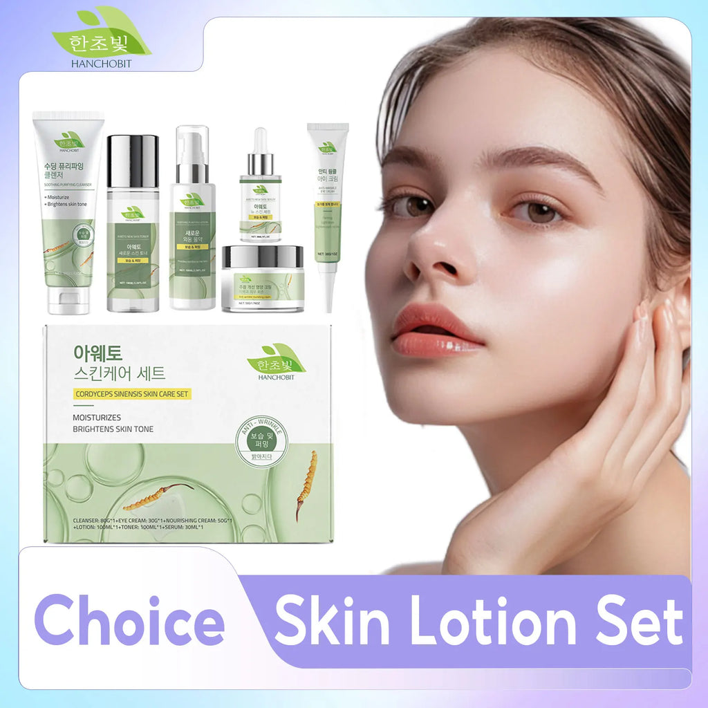 Korean Skincare Set Shrink Pores Fade Fine Lines Face Serum Remove Dark Circles Firming Eye Cream Facial  - princesszohal
