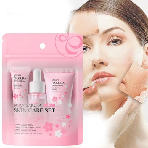 Women 3pcs Kit Sakura Skin Care Sets Face Cream Face Essence Eye Serum Face Skin Care Set Product Gift box - princesszohal