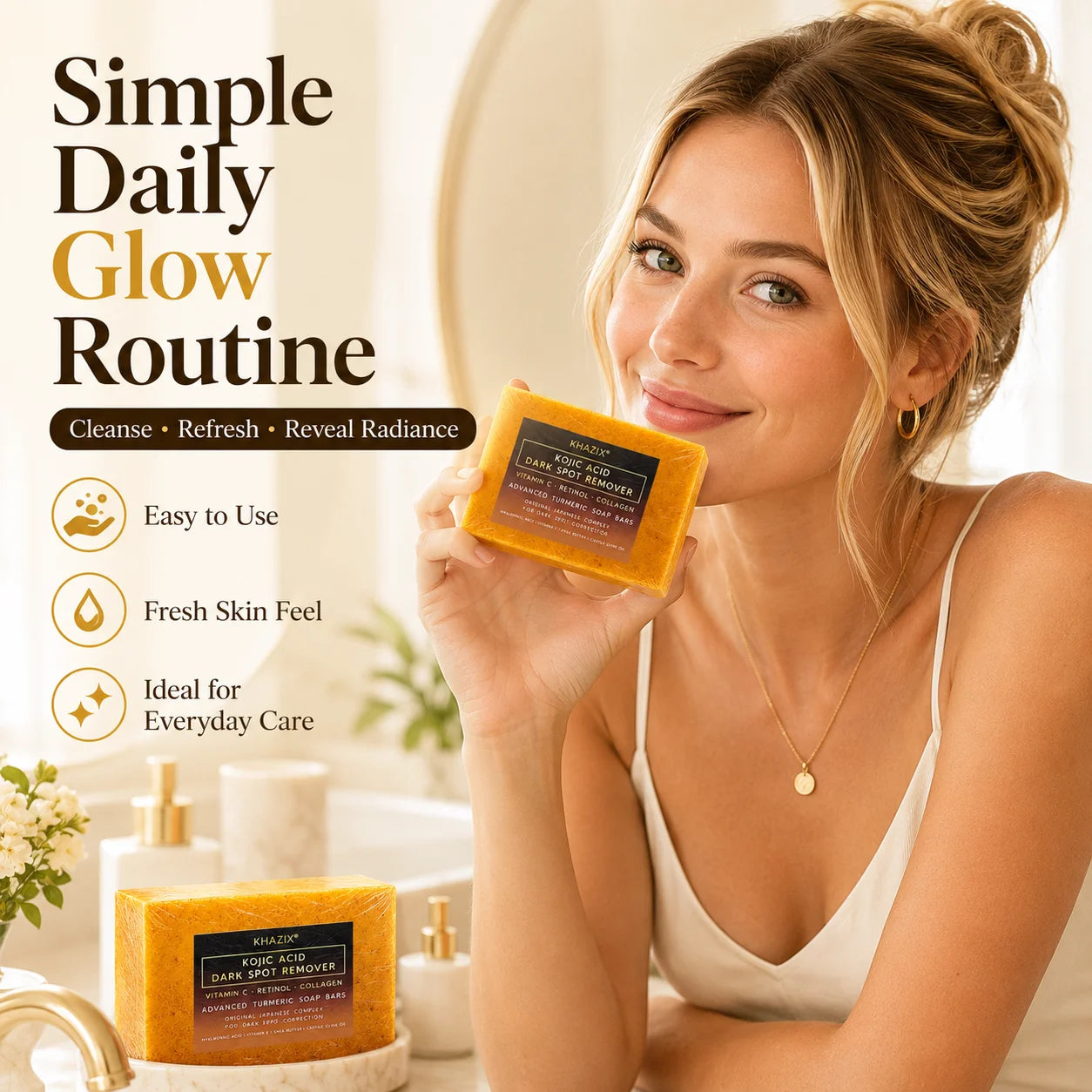 Turmeric Kojic Acid Face & Body Soap, Gentle Cleansing with Shea Butter, Retinol and Vitamin E