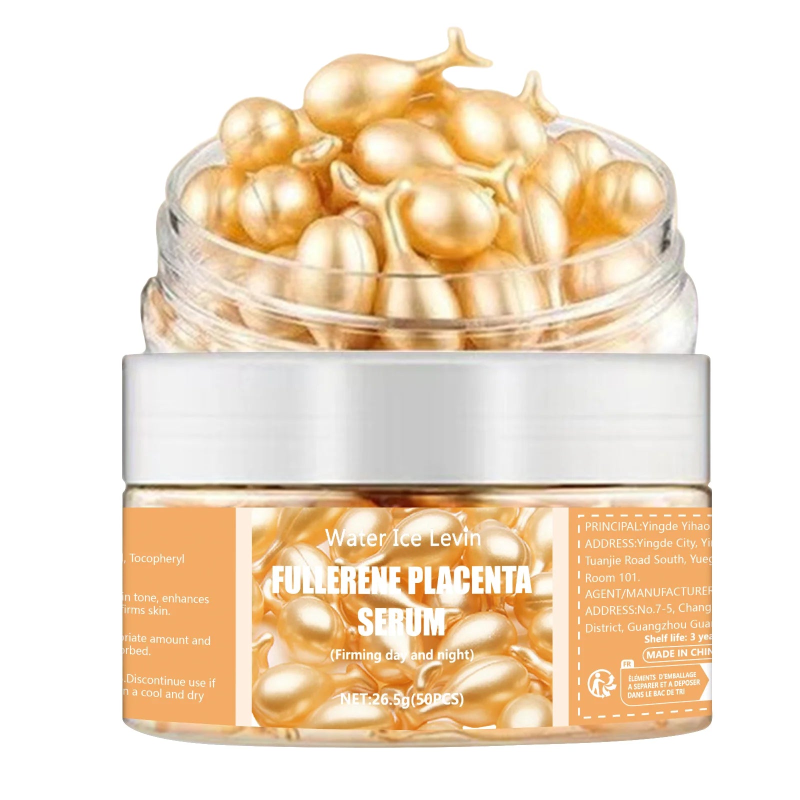 Fullerene Placenta Serum. With Elastin Vitamin E Glycerin. Firming Anti-Wrinkle Anti-Aging. Day Night Use Formula. 50 Pieces.