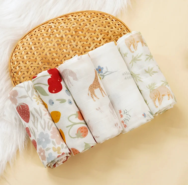 Kangobaby #My Soft Life# New 5pcs Pack Multi-Functional Bamboo Cotton Newborn Muslin Bib Antibacterial Baby Burp Cloth Set