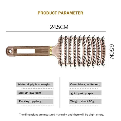 Hair Brush Scalp Massage Comb Hairbrush Boar Bristle Nylon Women Wet Curly Detangle Hair Brush Salon Hairdressing Styling Tool - princesszohal