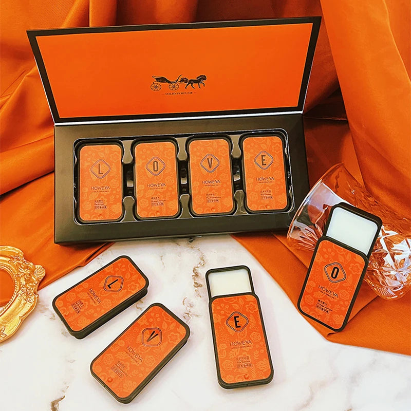 4pcs Solid Perfume Set, Floral and Fruity Fragrance, Long-lasting Fragrance, Light fragrance and Portable, Idea for Gift /Daily