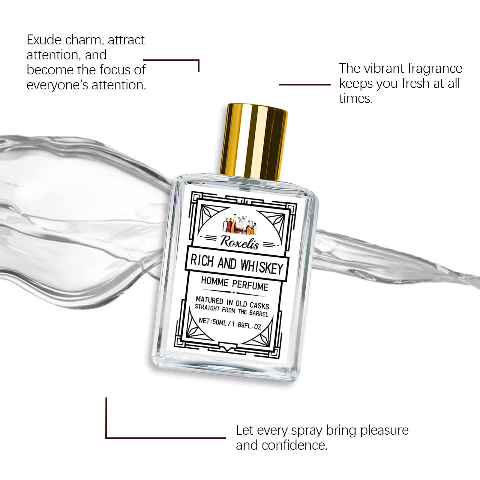 ROXELIS 50ml Rich And Whiskey Homme Perfume Long-lasting Fragrance,Enhance Personal Charm, Confidently Show Style and Elegance