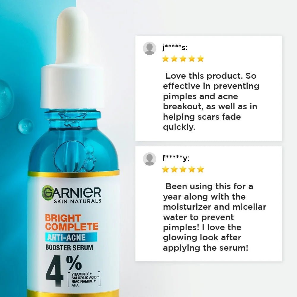 Garnier Bright Complete Facial Serum With 4% Vitamin C Niacinamide AHA Salicylic Acid Daily - princesszohal
