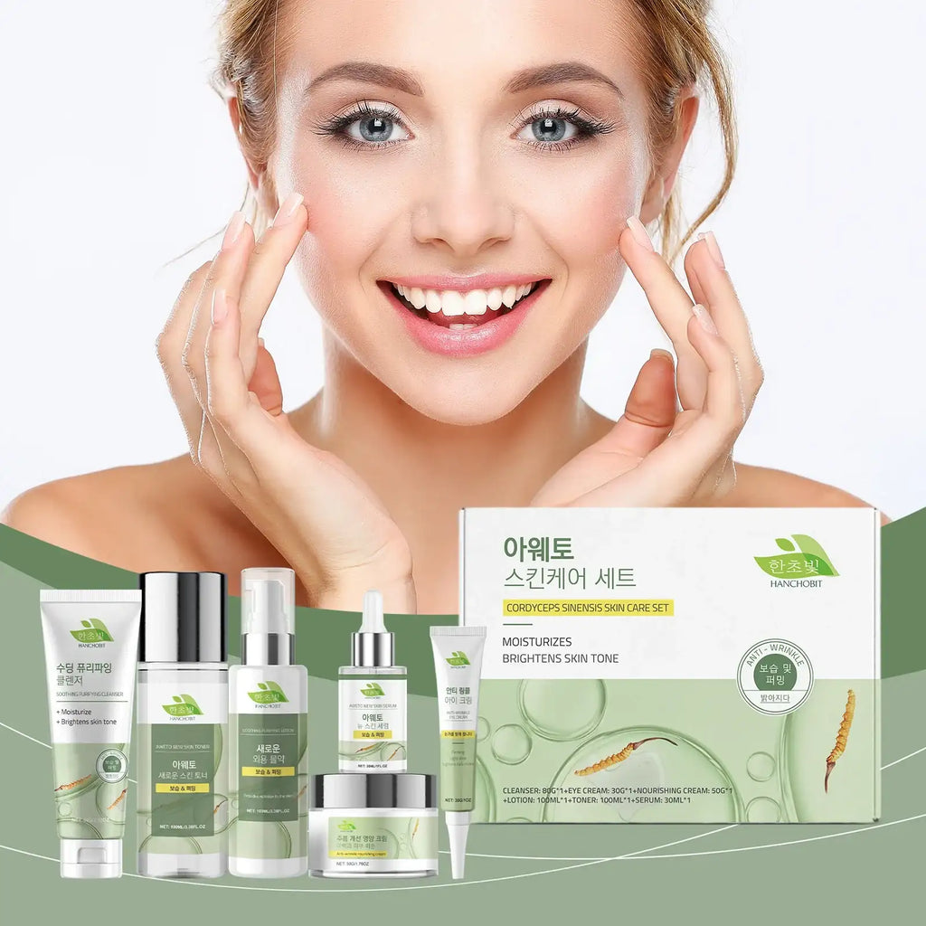 Korean Skincare Set Shrink Pores Fade Fine Lines Face Serum Remove Dark Circles Firming Eye Cream Facial  - princesszohal