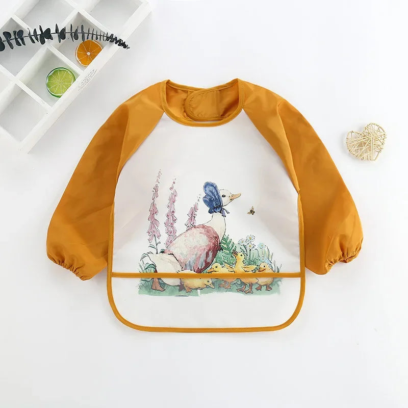 Cute Cartoon Baby Bibs Waterproof Infant Eating Bib with Pocket Children Drawing Long Sleeve Apron Kids Burp Cloth Baby Stuff