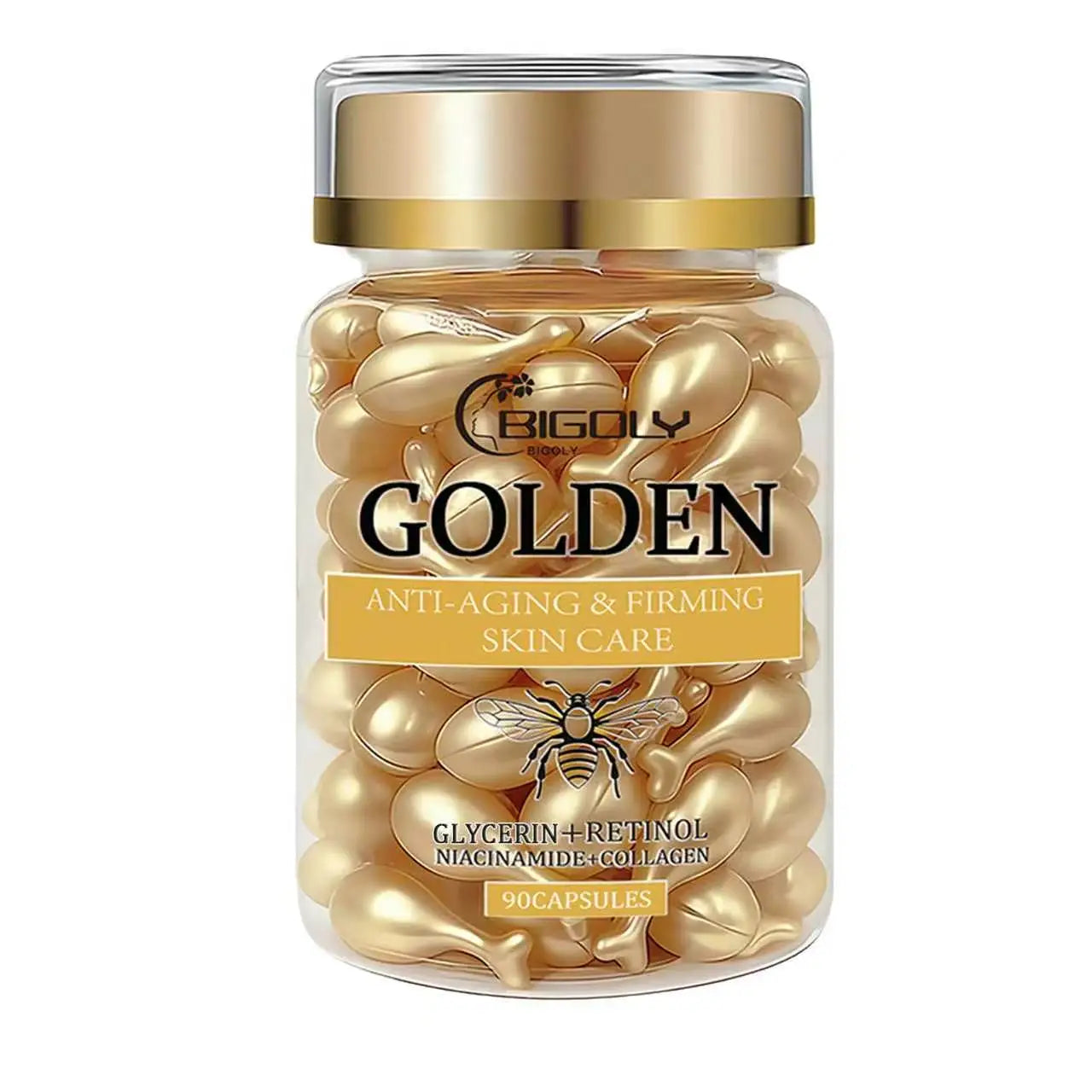 Golden Skin Care Essence Capsules, Glycerin, Retinol, Collagen Firming Skincare, Non-Sticky