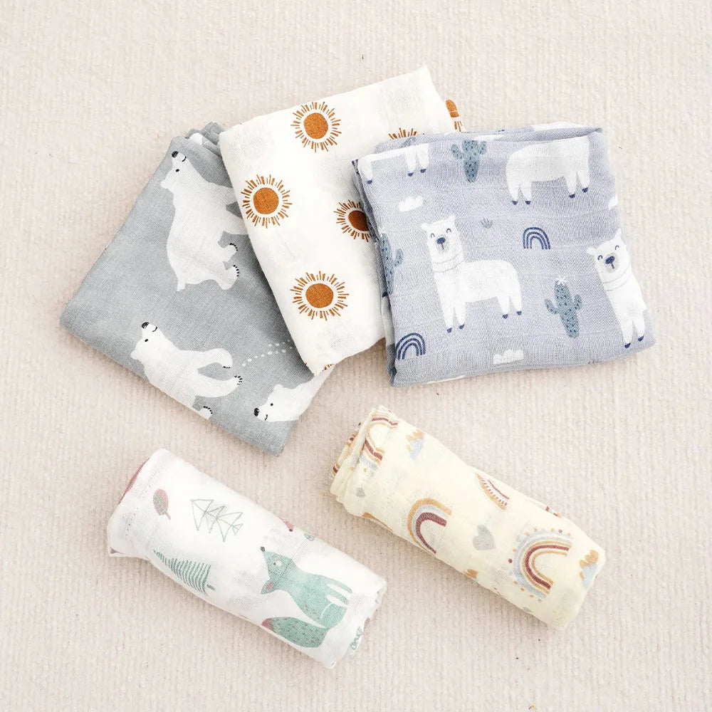 Kangobaby #My Soft Life# New 5pcs Pack Multi-Functional Bamboo Cotton Newborn Muslin Bib Antibacterial Baby Burp Cloth Set