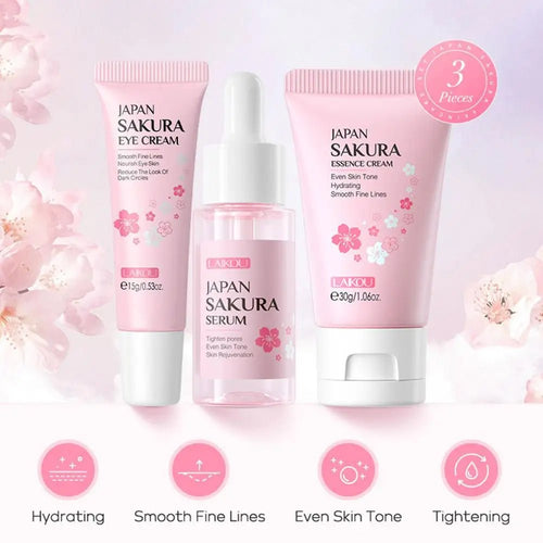 Women 3pcs Kit Sakura Skin Care Sets Face Cream Face Essence Eye Serum Face Skin Care Set Product Gift box - princesszohal